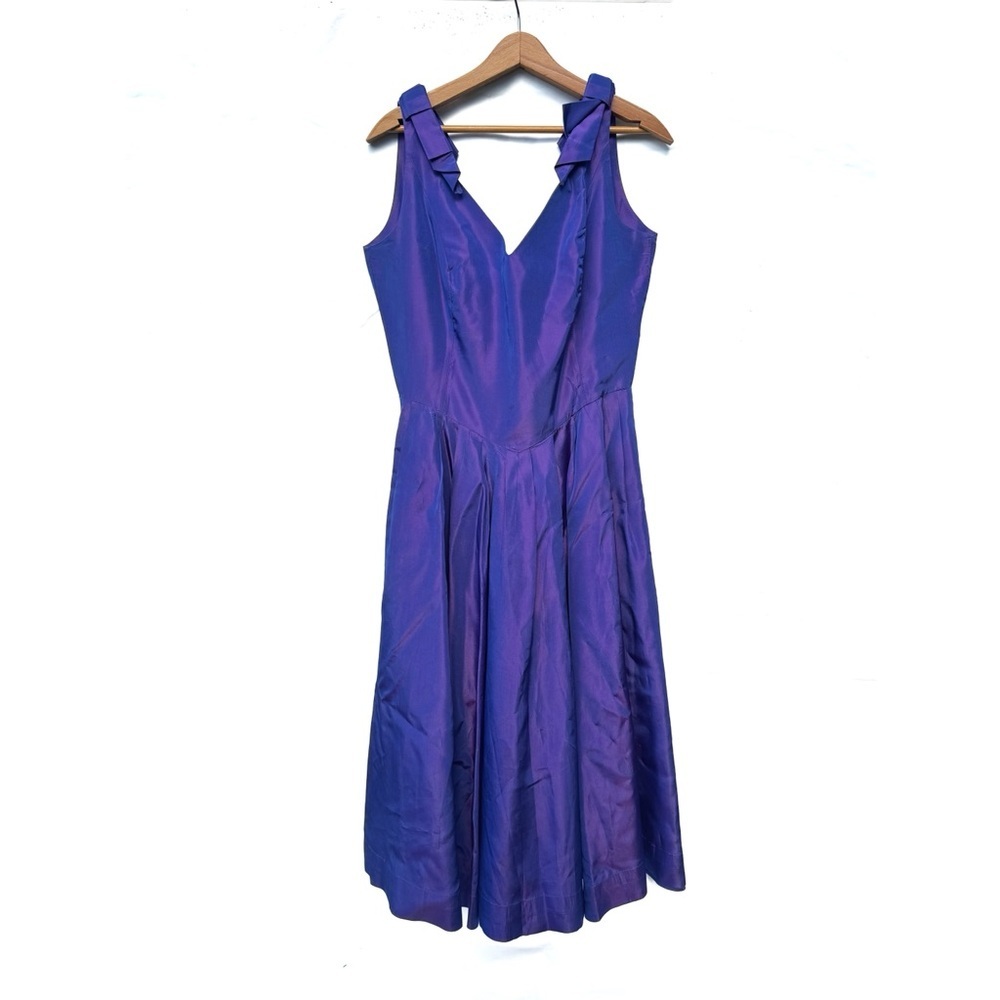 Laura Ashley // vtg 80s acetate purple drop waist tie shoulder midi dress mpm